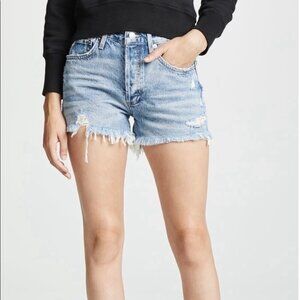 Agolde Parker Ripped light wash jean cutoff shorts Size 25 Button down distresse